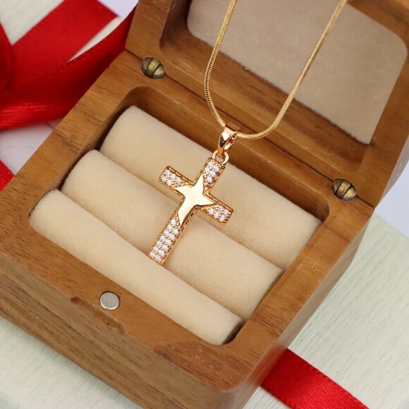"Rose Gold Cross Pendant with Star Design and Sparkling Accents, XPPT1748 - Picture 9 of 13
